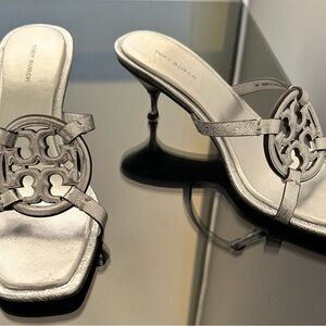 Tory Burch Silver Heeled Mules